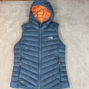 The North Face Vest Womens M Hood Blue 700 Down Puffer Full Zip Outdoor Hiking
